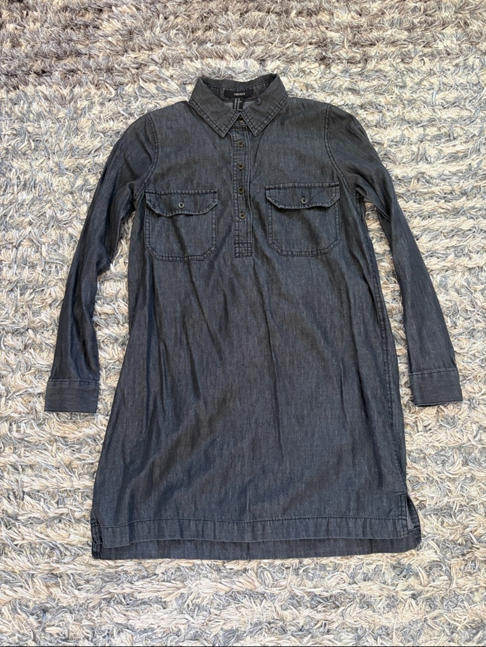 Forever 21 Charcoal Denim Long Sleeve Shirt Dress Size XS